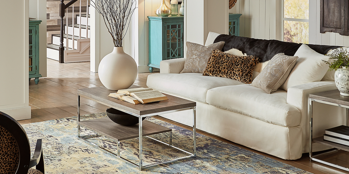 rug in white living room